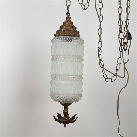 Vintage Molded Glass Swag Lamp Frosted Clear Hanging Light Etsy Swag Lamp Lamp Hanging Lights