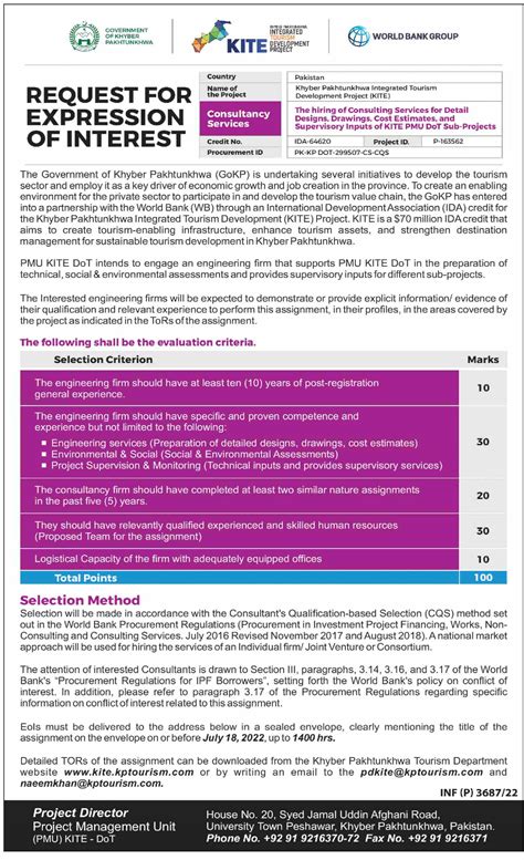 Khyber Pakhtunkhwa Integrated Tourism Development Project Kite Tender