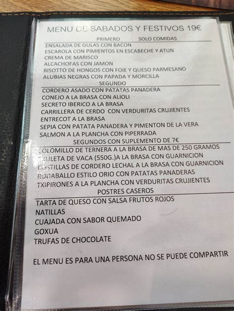 Carta Del Restaurante Irulegui Mutilva Baja