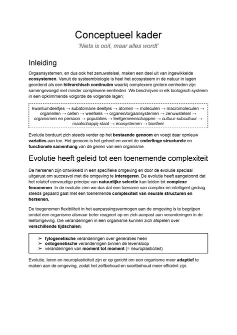 Conceptueel Kader Samenvatting Hoofdstuk Gedragsneurowetenschappen