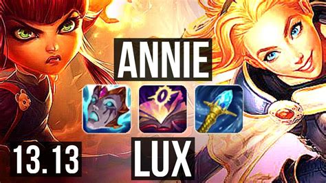 ANNIE Vs LUX MID 12 4M Mastery 9 1 9 2800 Games Legendary NA