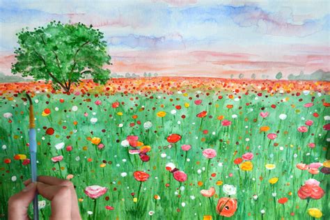 Watercolor Field Of Flowers at PaintingValley.com | Explore collection ...