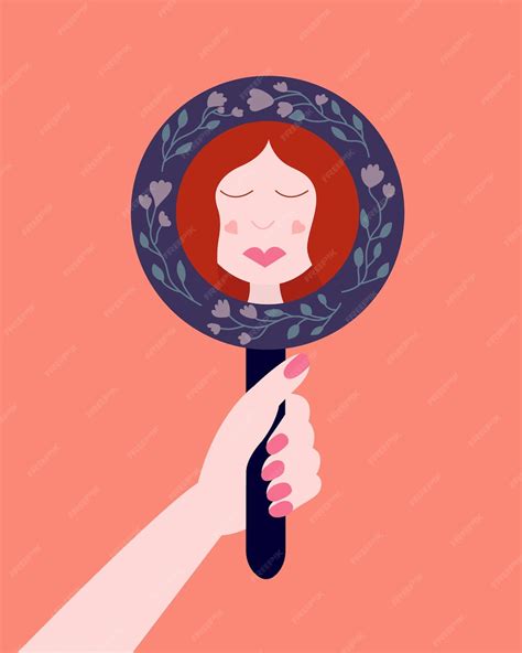 Premium Vector Beautiful Woman Looking In Mirror And Smiling Flat