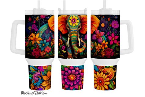 Elephant 40 Oz Quencher Tumbler Wrap PNG Graphic By Mockup Station