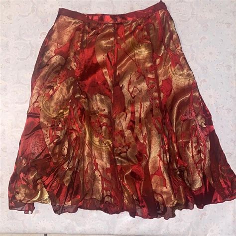 Coldwater Creek Women S Gold And Red Skirt Depop