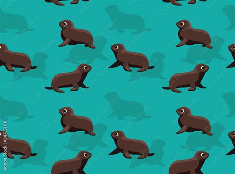 Baby Seal Side Walking Cartoon Vector Seamless Background Wallpaper 01
