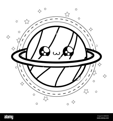 Cute Planet Saturn In Frame Circular Kawaii Style Vector Illustration Design Stock Vector Image