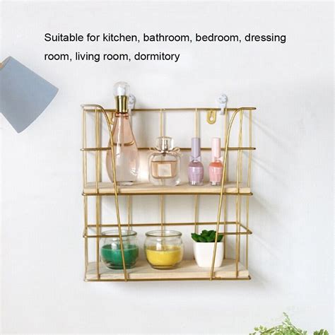 Wrought Iron Double Layer Wall Hanging Shelf Storage Rack Organizer