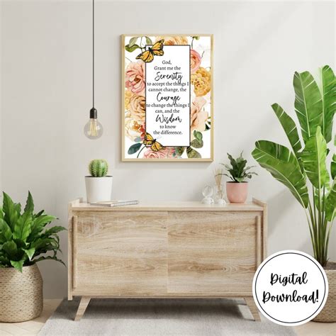 Serenity Prayer Printable Wall Art Recovery Digital Download Christian Wall Art Aa Na