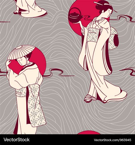 Traditional Japanese Geisha Seamless Pattern Vector Image