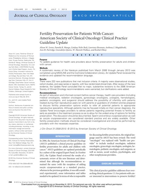 Pdf Fertility Preservation For Patients With Cancer American Society Of Clinical Oncology