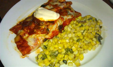 Roasted Poblano And Mushroom Enchiladas With Grilled Mexican Corn Food