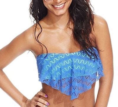 Hula Honey Juniors Crochet Flounce Bikini Top Cobalt Blue XS EBay