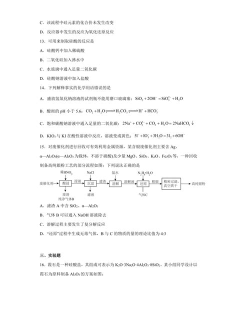 2024届高三化学高考备考一轮复习专题训练 二氧化硅（含解析）21世纪教育网 二一教育