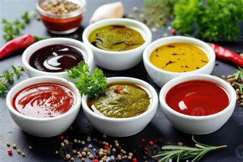 AI generated Selection of Different Sauces in Bowls. generative ai