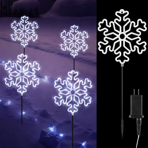 Baquler 4 Pack Christmas Pathway Lights 11 X 27 Inch Large Snowflake Lights Outdoor