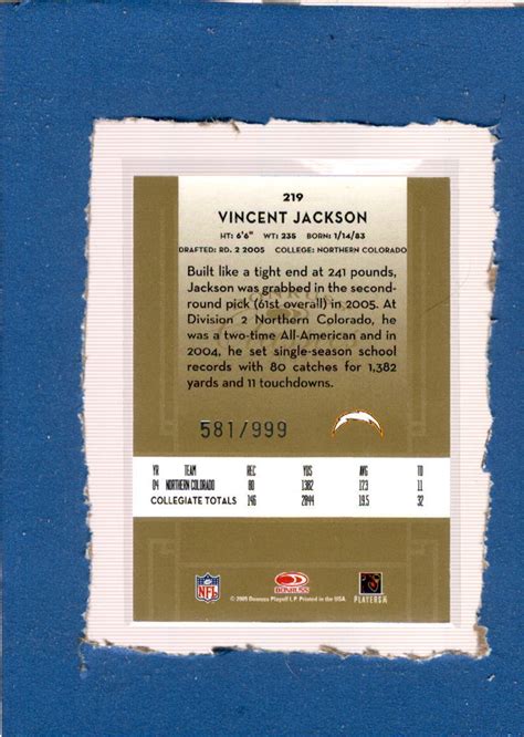 Donruss Classics Rookie Vincent Jackson Rc For Sale