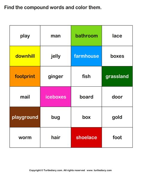 Identify And Color The Compound Words Worksheet 4 Turtle Diary