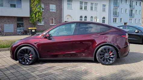 Check Out Midnight Cherry Red Tesla Model Y In Europe