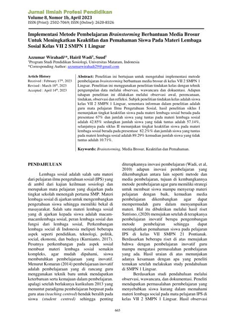 PDF Implementasi Metode Pembelajaran Brainstorming Berbantuan Media