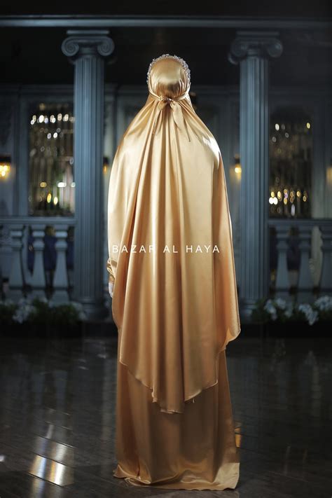 Latifa Yellow Gold Three Piece Satin Jilbab With Skirt Etsy