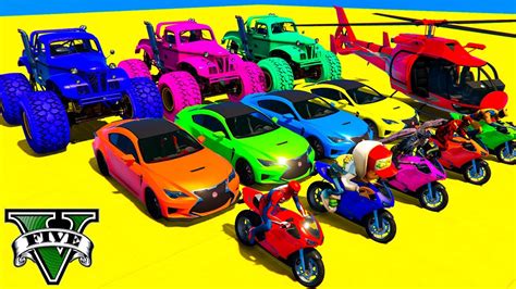 GTA V SPIDERMAN CRAZY CAR RACING ON MONSTER TRUCK WITH SUPER CARS BY