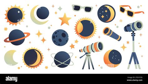 Solar Eclipse Set Cute Illustration In Flat Style For Kids Education