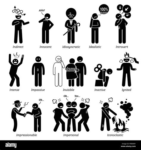 Positive Personalities Character Traits Stick Figures Man Icons Stock Ff