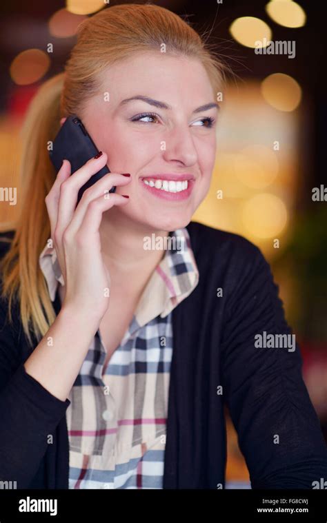 Business Woman Talk By Phone Stock Photo Alamy