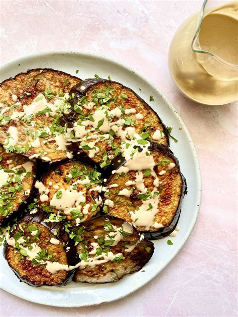 Miso Roasted Eggplant With Pomegranate Tahini Sauce Recipe Pamela Salzman