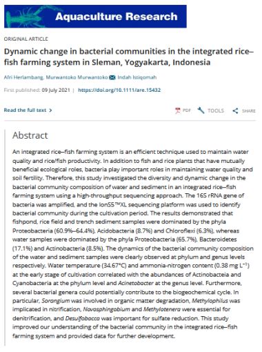 Dynamic Change In Bacterial Communities In The Integrated Ricefish