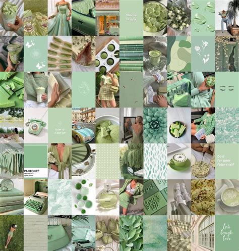 Printed Sage Green Wall Collage Kit 70 Pcs Mint Aesthetic Pictures