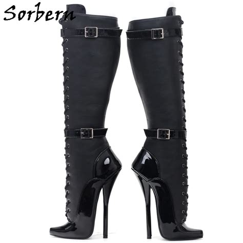 Sorbern Matt And Patent Ballet Boots Women Knee High Double Straps Bdsm