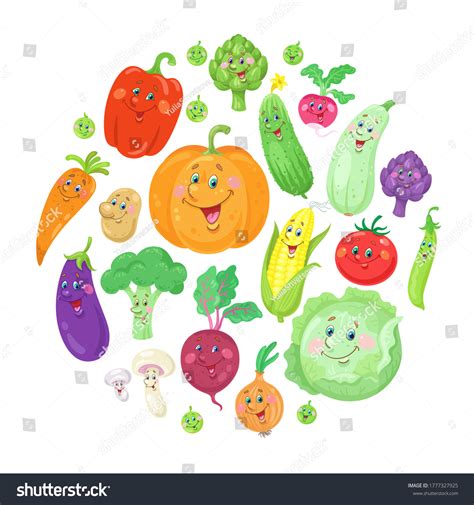 A Set Of Funny Vegetables In A Circle In Royalty Free Stock Vector