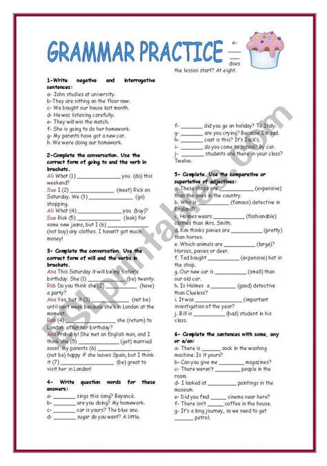 Grammar Practice Worksheet With Answers Printable Pdf Template