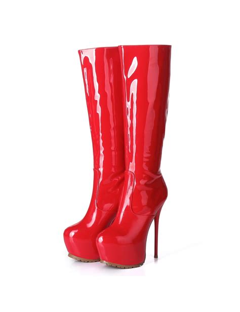 Red Shiny Back Zipper Knee Boots Giaro Cm Heels Giaro High Heels