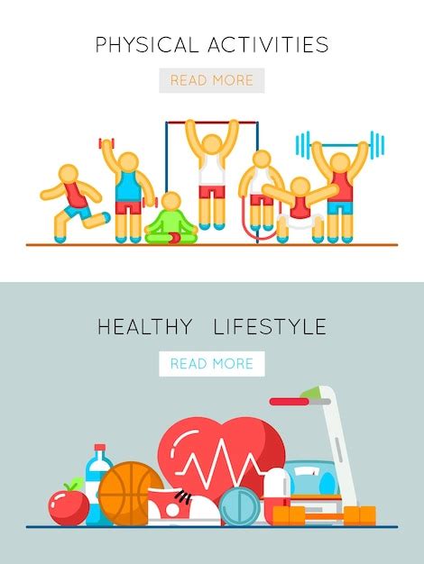 Free Vector Healthy Lifestyle And Physical Activity Flat Line Banners