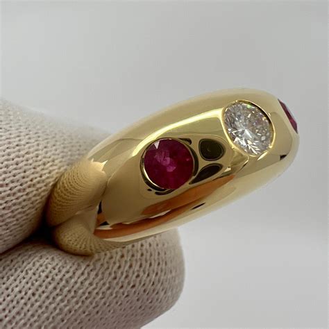 Vintage Cartier Diamond And Ruby Daphne 18k Yellow Gold Three Stone