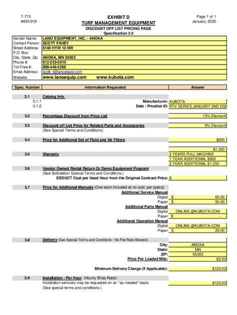 Fillable Online Exhibit D Turf Management Equipment Fax Email