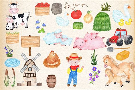 Watercolor Farm Animals at PaintingValley.com | Explore collection of ...