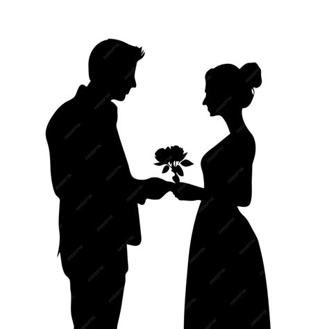 Premium Vector A Silhouette Of A Couple Proposing A Man Giving Flower To Her Wife