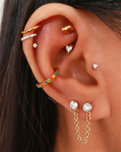 Double Chain Earrings Cartilage Chain Earring Crystal Stud Earrings