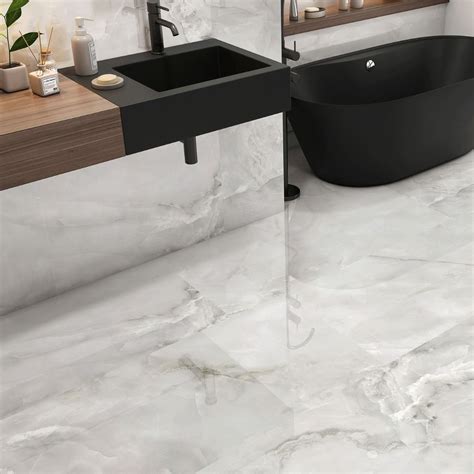 Novelda Grey Onyx Marble Effect Polished Porcelain Tile 1200x600mm