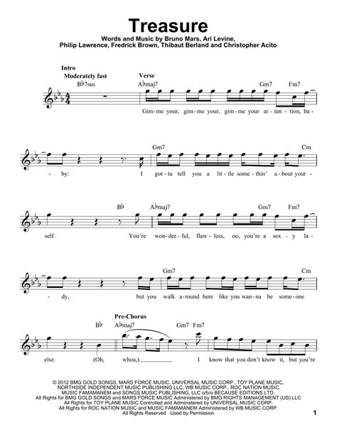 Treasure By Bruno Mars Sheet Music For Pro Vocal At Sheet Music Direct