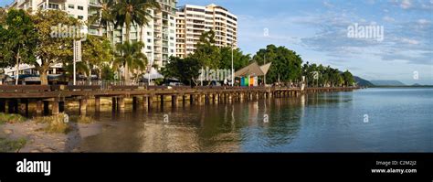 The Esplanade boardwalk and city skyline. Cairns, Queensland, Australia ...