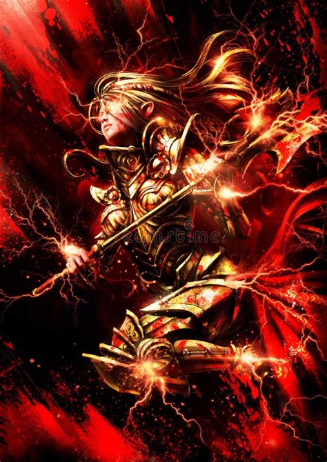 Elven Girl Paladin In Golden Armor Stock Illustration Illustration Of