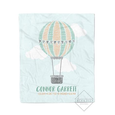 NAME SHAPE BIRTH STAT BLANKET HOT AIR BALLOON Jack Jilly Designs