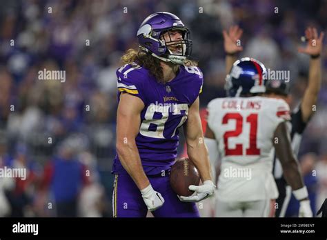 Minnesota Vikings Tight End Tj Hockenson 87 Reacts After A Play