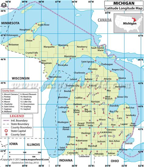 Michigan Latitude and Longitude Map