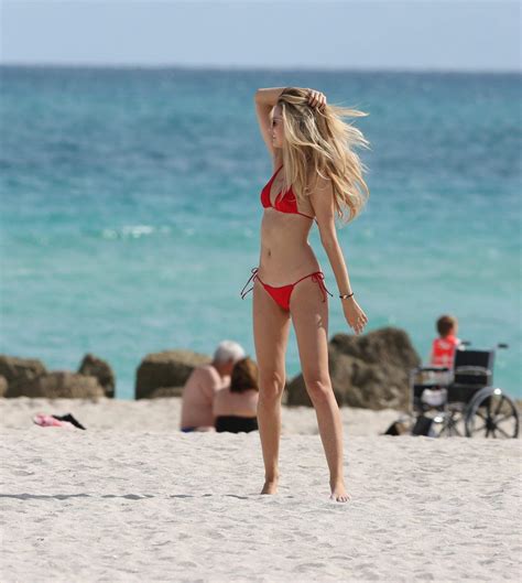 Xenia Micsanschi In Red Bikini Miami Beach CelebMafia